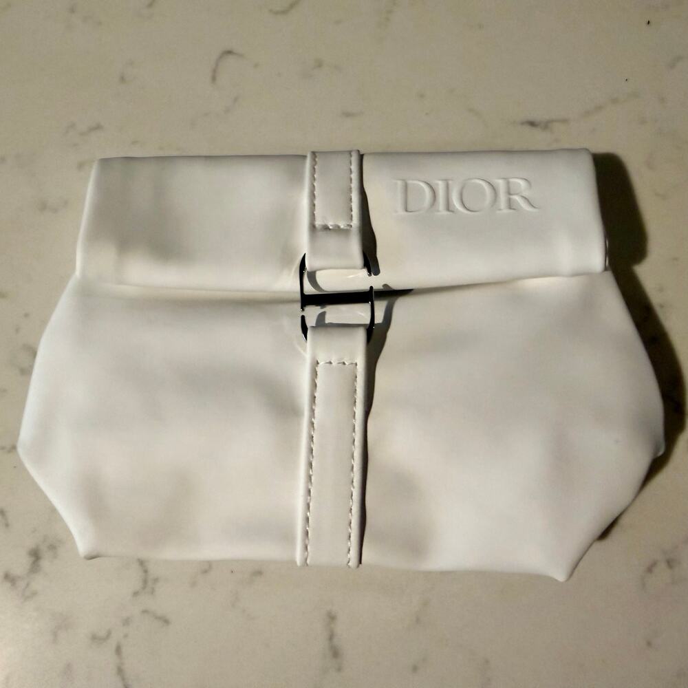 DIOR Beauty White Faux Leather Fold-Top Beauty Bag